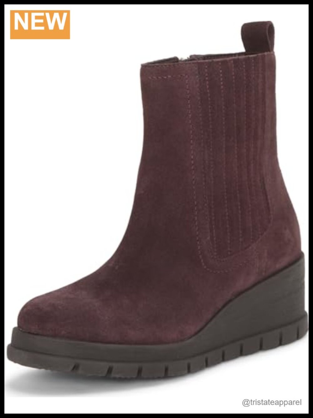 Lucky Brand Sondruh Suede Wedge Chelsea Ankle Boots for Women Round Toe